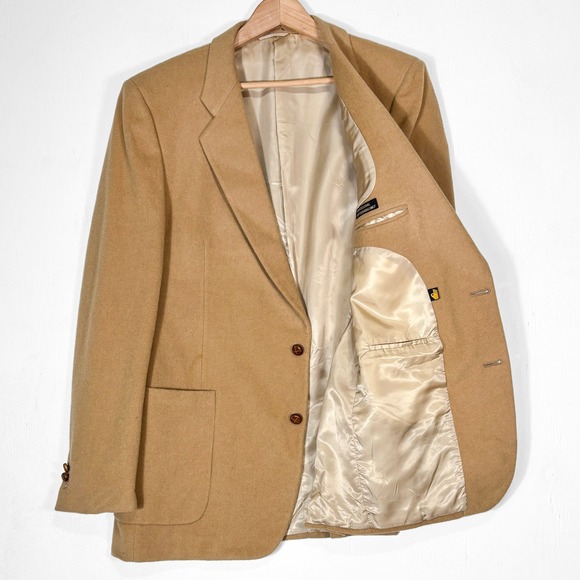 VTG 80s Sasson Camel Blazer Mens 46L Soft Textured Sport Coat Classic Academia - Picture 2 of 9